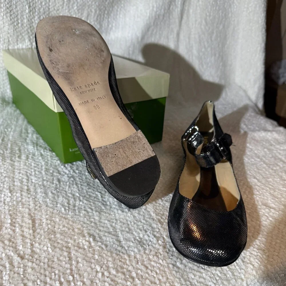 kate spade new‎ york Paola Mary Jane Shoes 9M Shiny Black Dot Metallic